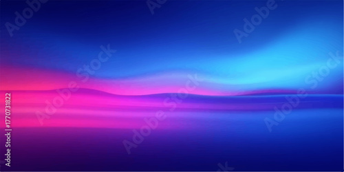 Vibrant abstract landscape with glowing neon pink and electric blue light streaks across a dark background
