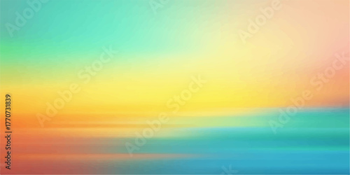 Abstract blurred background with vibrant pastel gradient of yellow blue and orange colors creating a soft dreamy effect