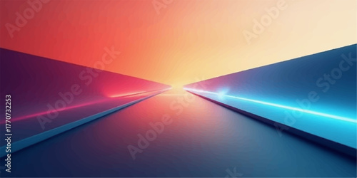 Abstract futuristic tunnel with glowing neon lights and vibrant gradient background