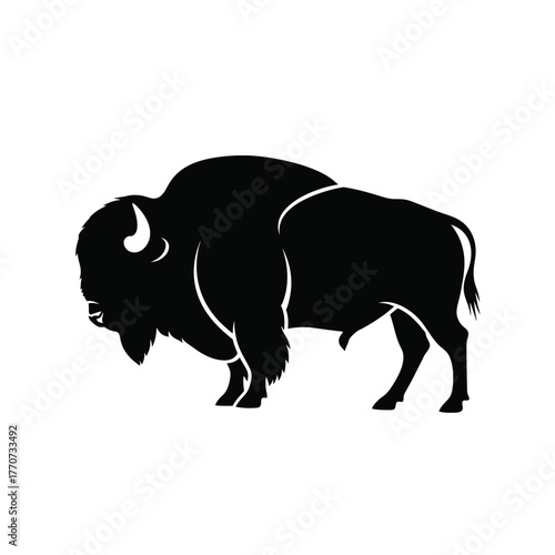 Bison silhouette majestic wild animal standing on vector illustration graphic