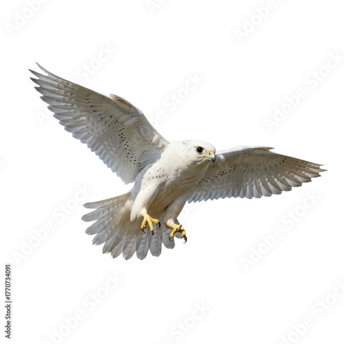 Majestic White Falcon Isolated in Flight