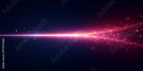 Bright pink and purple light streak emanating from a dark background with glowing particles