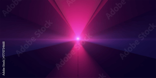 Abstract glowing pink and purple light tunnel with lens flare effect on dark background