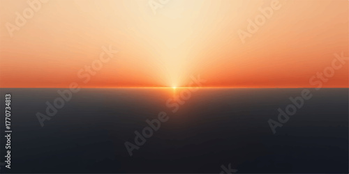 Vibrant orange and yellow sunset over a dark calm ocean horizon with sun rays