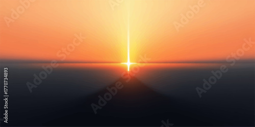 Bright golden sunburst over dark horizon reflecting light on water surface