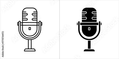 Retro microphone line art icon for sound recording studio