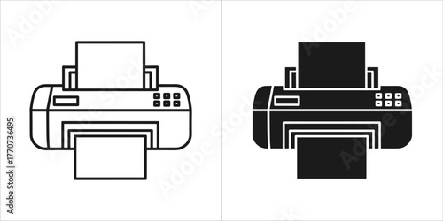 Inkjet printer line art icon for office document printing device
