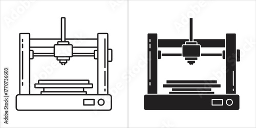 3d printer icon in outline and glyph style vector illustration