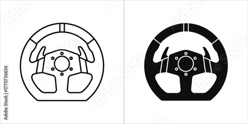 Steering wheel icon in outline and glyph style vector illustration