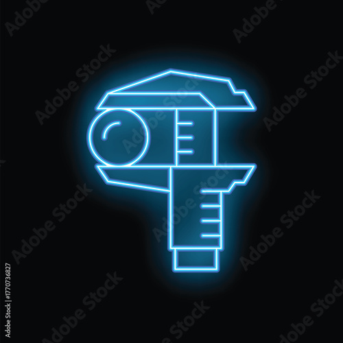 Glowing neon line caliper icon isolated on black background measuring tool symbol vector illustration