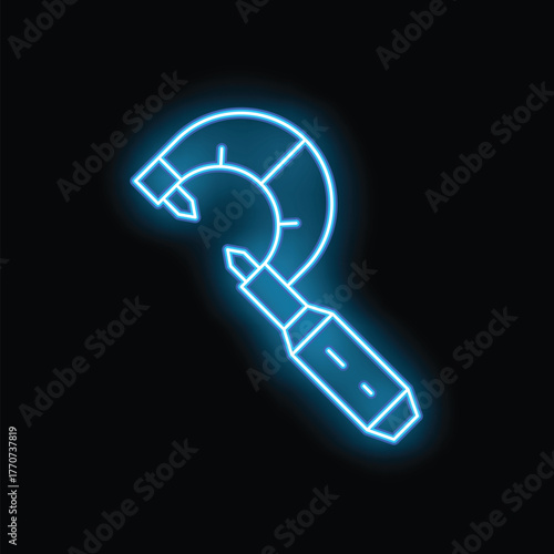 Glowing neon line caliper icon isolated on black background. Vector illustration