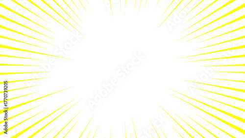 Abstract bright, white background with vivid yellow sunburst rays radiating outward from the center. Dynamic sense of energy, light, and motion And cheerful, optimistic, or comic-style visuals.
