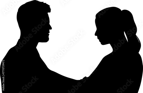 Vektor Silhouette Mann und Frau berühren sich - Probleme in der Beziehung - Coaching und Therapie - Gespräch und Lösungen