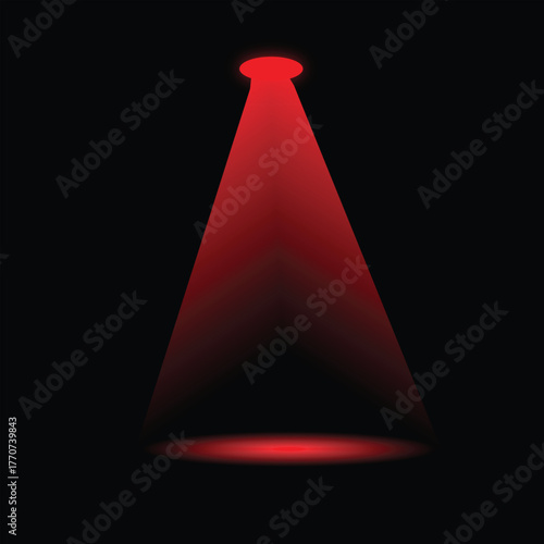 A single red spotlight beam shining brightly in a dark background