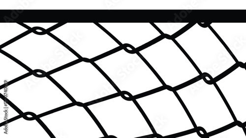 Vector illustration of a seamless chain-link fence pattern. Thick black lines form a diamond mesh against a white background, with a solid black top border. Represents security, barrier, or boundary.