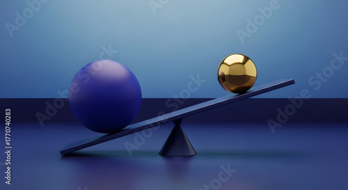 Imbalance Scales Blue Gold Spheres Comparison Value Concept Copy Space