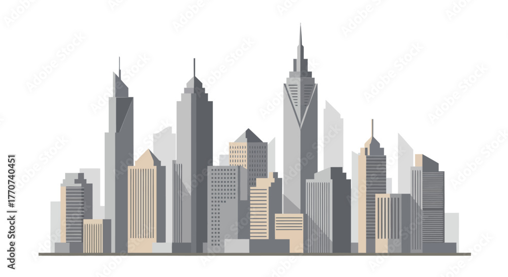 Fototapeta premium Cityscape Silhouette Modern Urban Skyline Illustration.