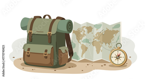 Backpack Map and Compass Travel Essentials for Adventure.