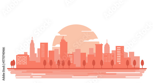 Cityscape Silhouette with Sunset Urban Landscape Illustration.