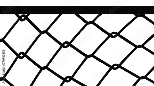 Vector illustration of a seamless chain-link fence pattern. Thick black lines form a diamond mesh against a white background, with a solid black top border. Represents security, barrier, or boundary.