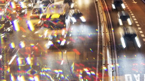 vehicles on a highway in barcelona at night
