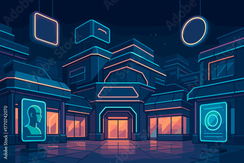 Aesthetics any numbers negative futuristic plaza geometric icon facades surrounding no vector