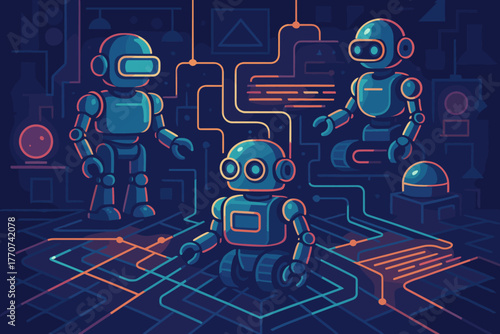 Icon isolated bubbles network vintage robotic vector labels data grid lights marks