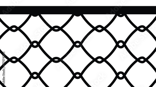 Vector illustration of a seamless chain-link fence pattern. Thick black lines form a diamond mesh against a white background, with a solid black top border. Represents security, barrier, or boundary.