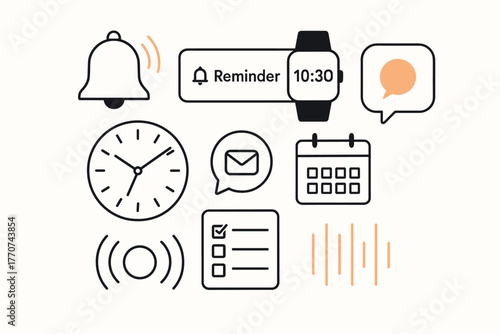 Watch vector icons bell alert icon reminder palette white calendar simple smart