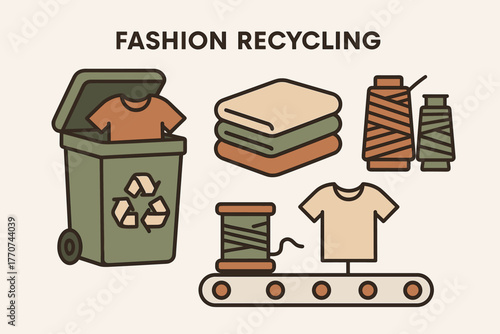 Clothes minimalism vector sorted composition bins recycling simplicity old fabrics tones icon