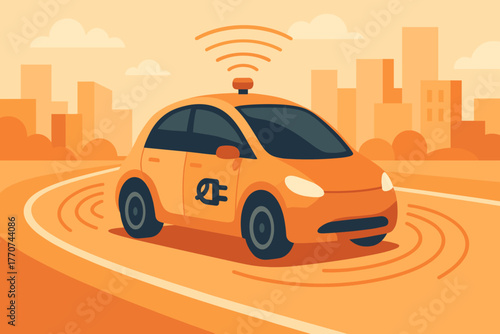 Clean electric autonomous captions numbers vector icon colors car illustration letters emojis