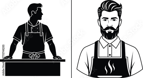 Skilled chef in apron with culinary flair, ready to serve delicious food