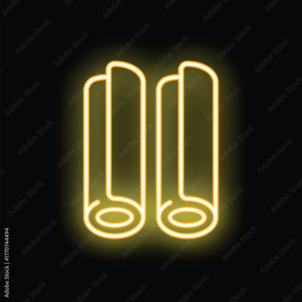 Obraz premium Neon sign illustrating two cinnamon sticks glowing on a black background