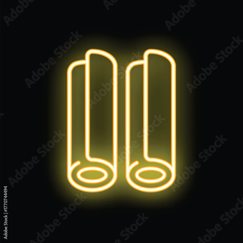 Neon sign illustrating two cinnamon sticks glowing on a black background