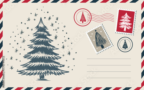 Christmas postcard with tree