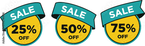 Collection of sale discount labels with percentages off, perfect for retail promotions