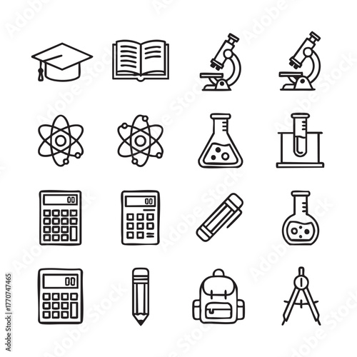 Black and white education doodles with science and math themes seamless