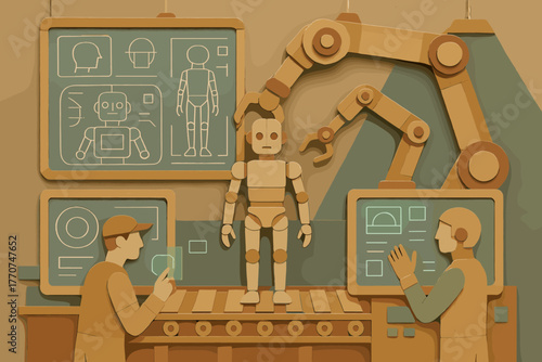 Labels icon neon futuristic vector robot retro lights fusion style schematics aesthetics