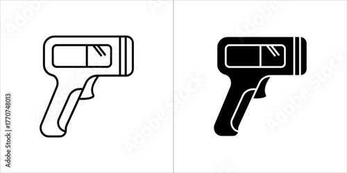 Infrared thermometer icon in black and white, a noncontact temperature measurement tool