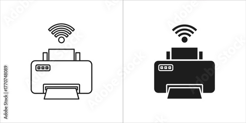 Wireless printer icon set, printing machine for office work