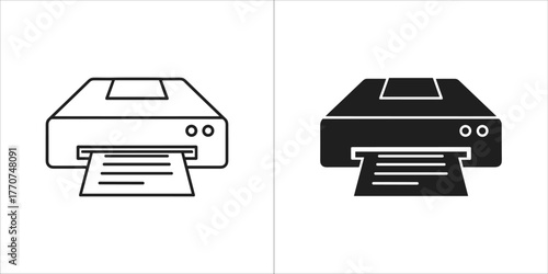 Printer icon set, printing machine for office or home use