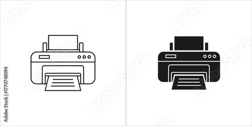 Printer icon set, printing machine for office or personal use