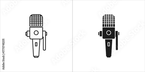 Studio microphone icon in black and white, a symbol of professional recording
