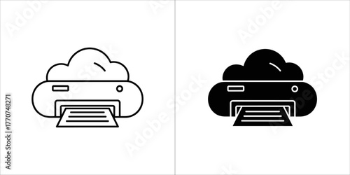 Cloud printer icon set, representing cloud printing service