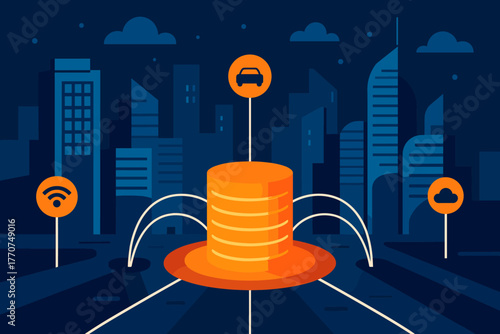 Captions vector cityscape text marks central illustration smart icon typography letters any