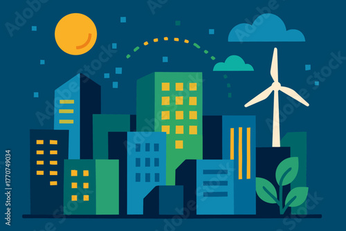 Vector style numbers cityscape marks futuristic no minimalism letters smart data icon