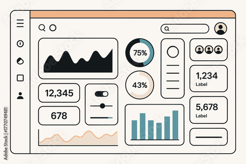 Dashboard ui blocks bar cards vector minimalist geometric background icon line graphs