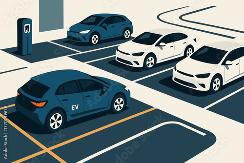 Abstract fleet minimalist parked colors icon ev parking balanced composition geometric vector