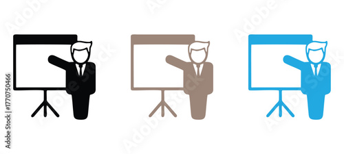 Business Meeting, Presentation, and Teamwork Vector Icon Set.