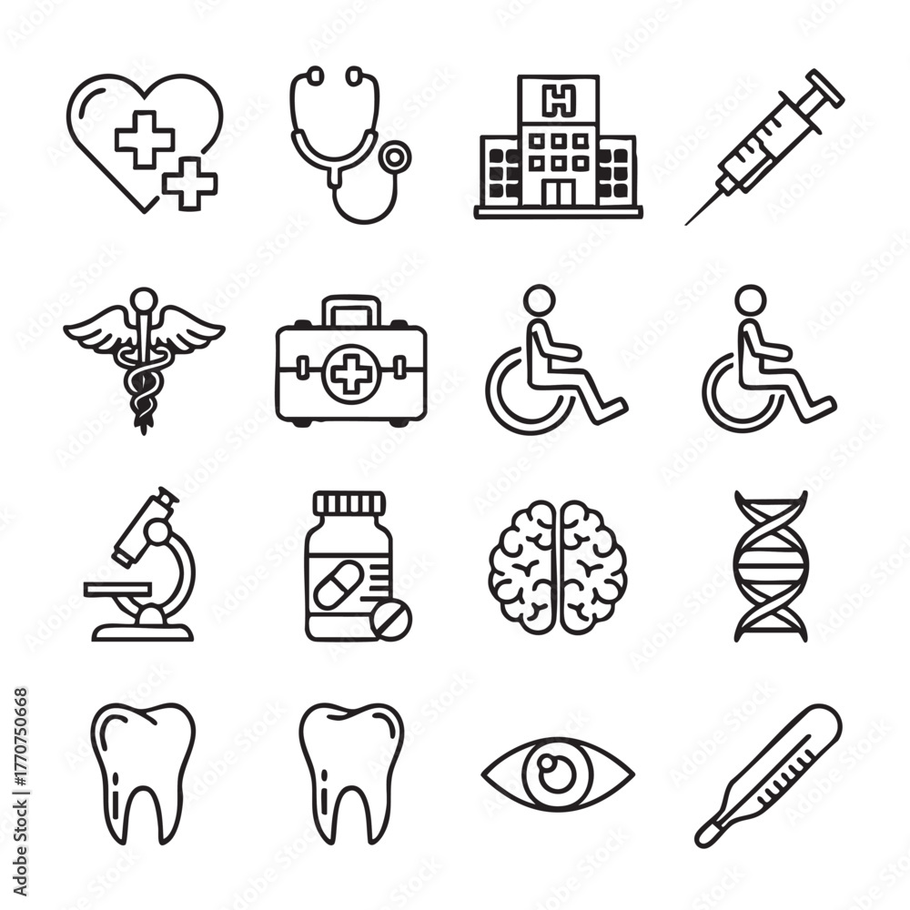 Fototapeta premium Black and white medical science healthcare icon background illustration vector